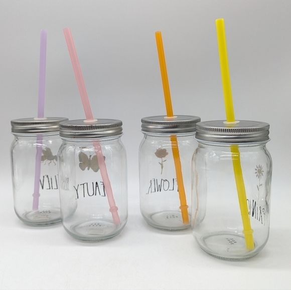 Rae Dunn colorful glass mugs with lid & straw - Picture 5 of 8